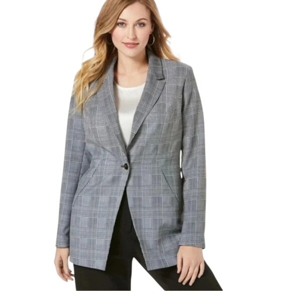 Jessica‎ London Plaid Blazer Jacket Women 18W Single Button Notch Collar